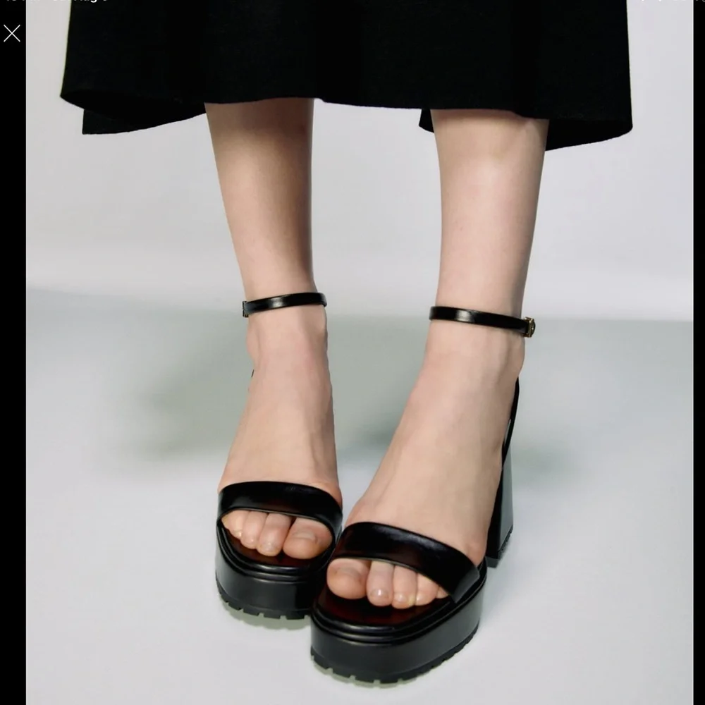 Zara leather chunky heel platforms sandals - Picture 5 of 10